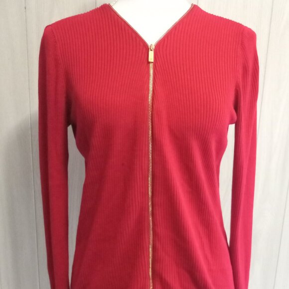 XS Calvin Klein Red ribbed Women's Cardigan Golden Zip Up - Picture 1 of 6